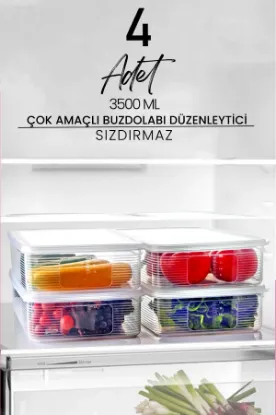 Image de KİTCHEN LİFE 4 Adet 3500 ml 3,5 LT Süzgeçli Meyve Sebze ve Salata Saklama Kabı