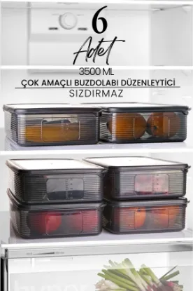 Image de KİTCHEN LİFE 6 Adet 3,5 Litre Buzdolabı İçi Düzenleyici Dikdörtgen Erzak Saklama Kabı Seti - Organizeri 3500ml