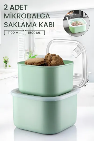 Image de KİTCHEN LİFE 2'li Sızdırmaz Kapaklı Mikrodalga Ve Difrizde Kullanılabilen Saklama Kabı - 1100 ml - 1500 ml