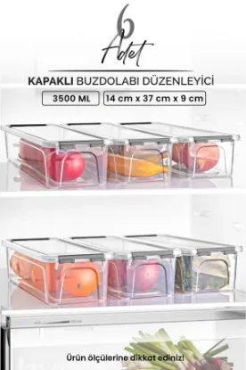 Image de KİTCHEN LİFE 6'lı Kilitli Kapaklı Buzdolabı Düzenleyici - Dolap İçi Düzenleyici -Saklama Kutusu 3500 ML