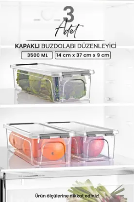 Image de KİTCHEN LİFE 3'lü Kilitli Kapaklı Buzdolabı Düzenleyici Seti - Dolap Düzenleyici -Saklama Kabı Kutusu 3500 ML