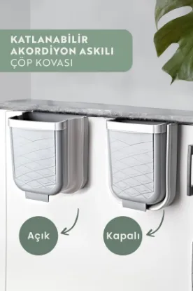 Image de KİTCHEN LİFE Akordiyon Katlanabilir Askılı Banyo ve Mutfak Tezgahüstü Çöp Kovası - Dolap içi Dışı Gizlenebilir