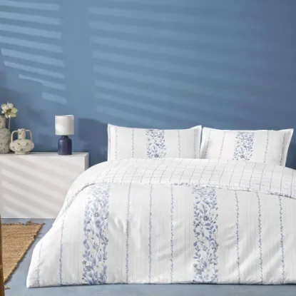 Image de Linens Allday Pearl Pamuk Saten Çift Kişilik Nevresim Takımı Mavi