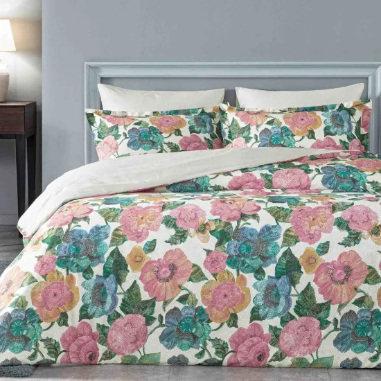 Image de Linens Pistacho Pamuk Saten Çift Kişilik Nevresim Takımı Pembe