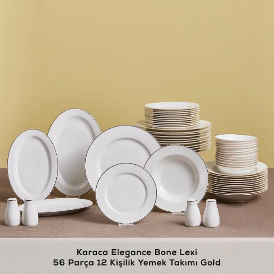 Image de Karaca Elegance Bone Lexi 56 Parça 12 Kişilik Yemek Takımı Gold