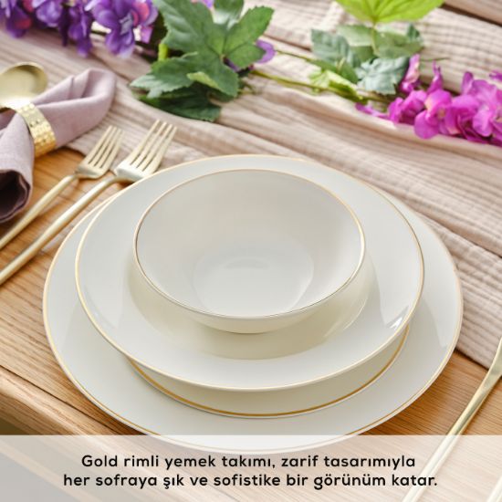 Image de Karaca Elegance Bone Lexi 56 Parça 12 Kişilik Yemek Takımı Gold