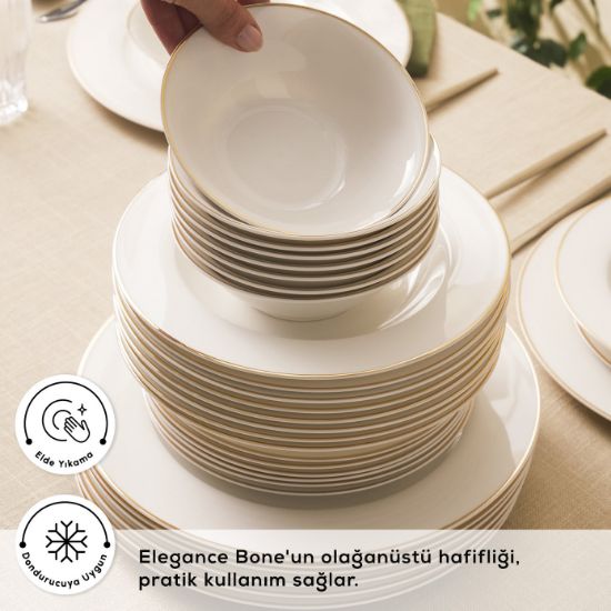 Image de Karaca Elegance Bone Lexi 56 Parça 12 Kişilik Yemek Takımı Gold