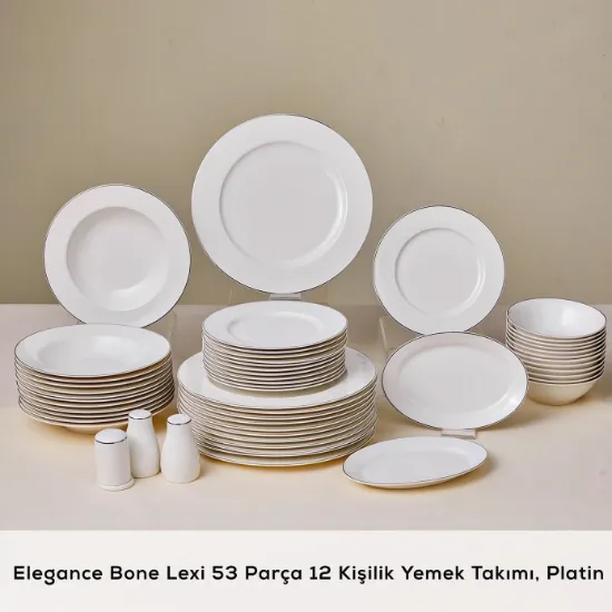 Image de Karaca Elegance Bone Lexi 53 Parça 12 Kişilik Yemek Takımı Platin