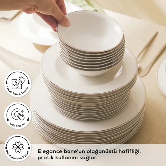 Image de Karaca Elegance Bone Lexi 53 Parça 12 Kişilik Yemek Takımı Platin