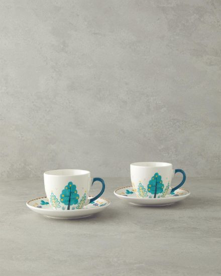 Image de Love Jungle New Bone China Çay Fincanı Takımı 4 Parça 2 Kişilik Yeşil