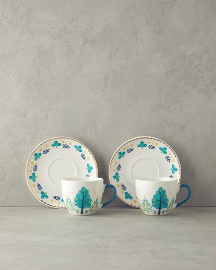 Image de Love Jungle New Bone China Çay Fincanı Takımı 4 Parça 2 Kişilik Yeşil