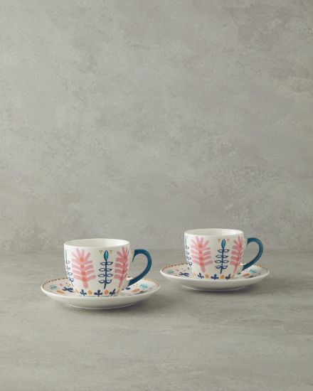 Image de Love Adore New Bone China Çay Fincanı Takımı 4 Parça 2 Kişilik Pembe - Mavi