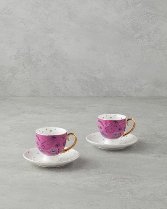 Image de Talisman Magic New Bone China 4 Parça 2 Kişilik Kahve Fincan Takımı 100 ml Pembe