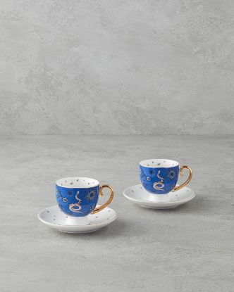 Image de Talisman Snake New Bone China 4 Parça 2 Kişilik Kahve Fincan Takımı 100 ml Lacivert