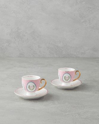 Image de Retro Vibe New Bone China 4 Parça 2 Kişilik Kahve Fincan Takımı 100 ml Pembe