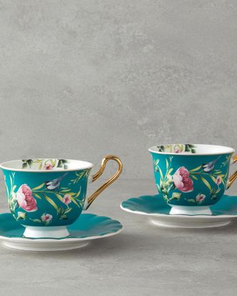 Image de Vanilla New Bone China Çay Fincanı Takımı 4 Parça 2 Kişilik Turkuaz