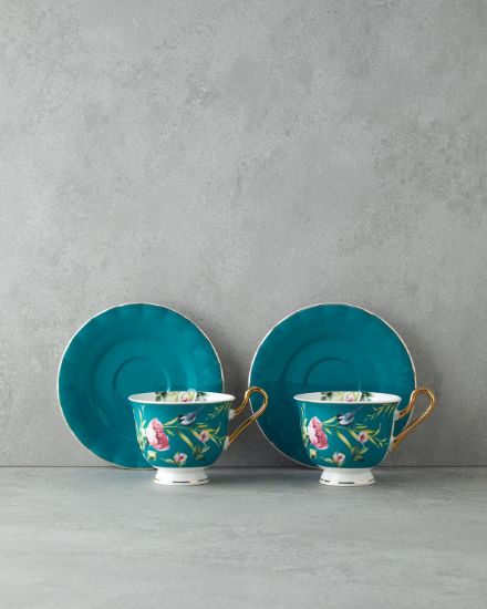 Image de Vanilla New Bone China Çay Fincanı Takımı 4 Parça 2 Kişilik Turkuaz