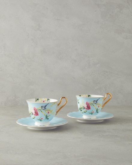 Image de Vanilla New Bone China Çay Fincanı Takımı 4 Parça 2 Kişilik Açık Mavi