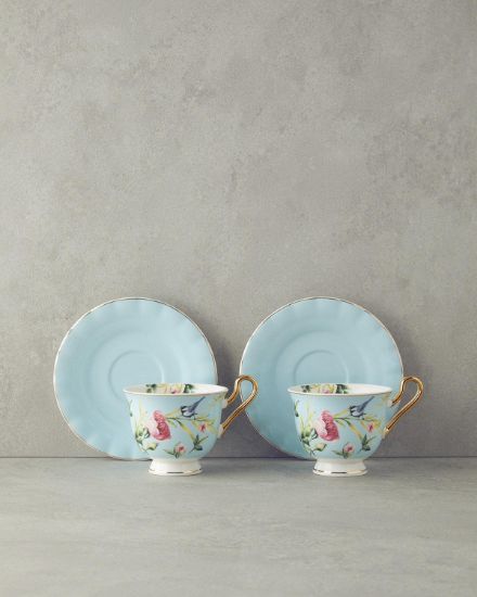 Image de Vanilla New Bone China Çay Fincanı Takımı 4 Parça 2 Kişilik Açık Mavi