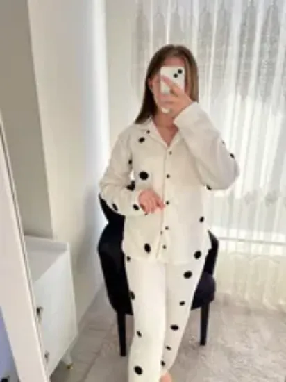 Image de Ekru Puantiye Buklet Pijama Takımı