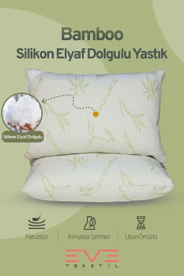 Image de Eve Tekstil 4 Adet Bamboo Serisi Kılıflı Fermuarlı Yıkanabilir Antialerjik Silikon Elyaf Yastık 50x70cm 800 gr