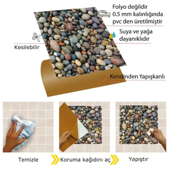 Image de Kendinden Yapışkanlı Çakıl Taşı Desenli 30x30 cm