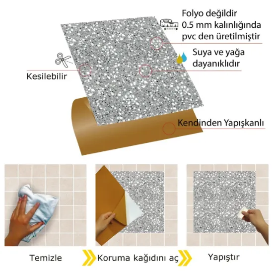 Image de Kendinden Yapışkanlı Terrazzo Desenli 30x30 cm