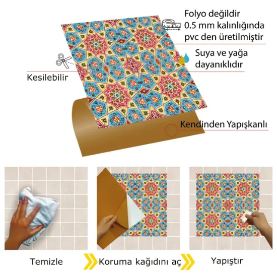 Image de Kendinden Yapışkanlı Selçuklu Yıldızı Desenli 30x30 cm