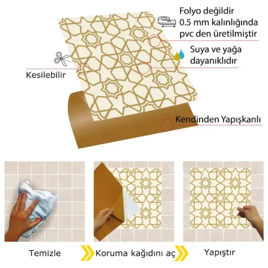 Image de Kendinden Yapışkanlı Altın Selçuklu Yıldızı Desenli 30x30 cm