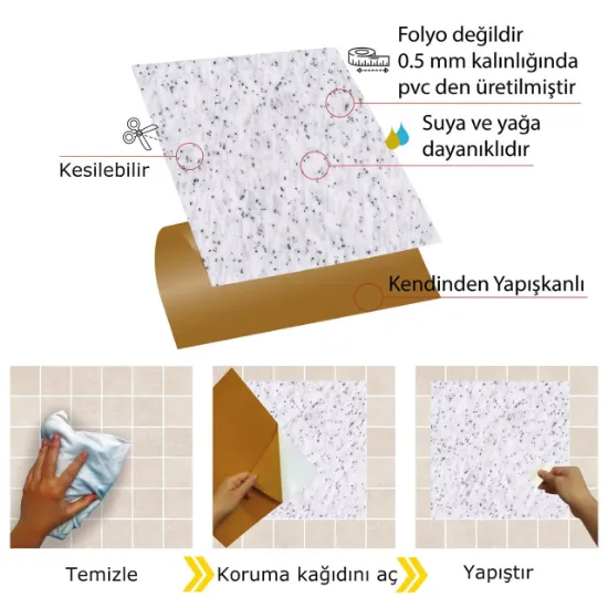 Image de Kendinden Yapışkanlı Antrasit Mermer Desenli 30x30 cm