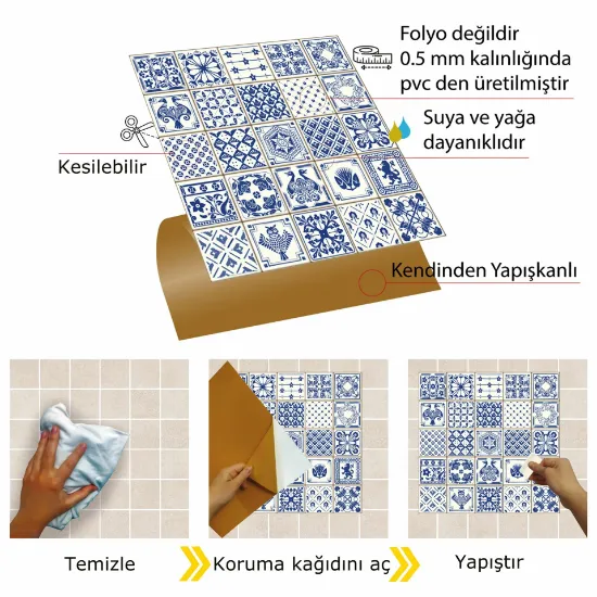 Image de Kendinden Yapışkanlı Modern Mavi Karo Desenli 30x30 cm