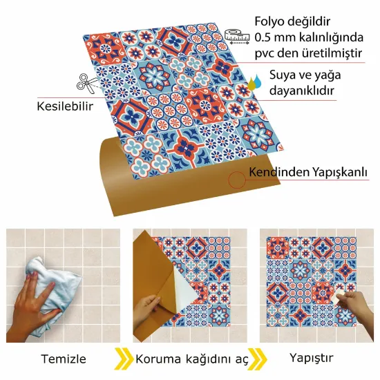 Image de Kendinden Yapışkanlı Kontrast 4'lü Karo Desenli 30x30 cm