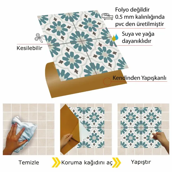 Image de Kendinden Yapışkanlı Yeşil Çiçek Bahçesi Desenli 30x30 cm