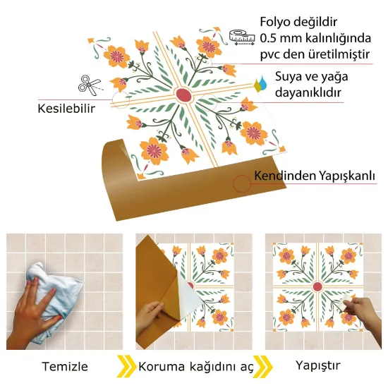 Image de Kendinden Yapışkanlı Portakal Çiçeği Desen 30x30 cm