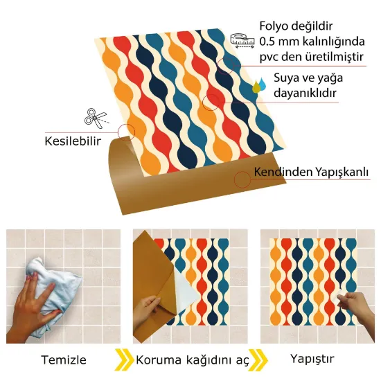 Image de Kendinden Yapışkanlı Renkli Dalga Desenli 30x30 cm